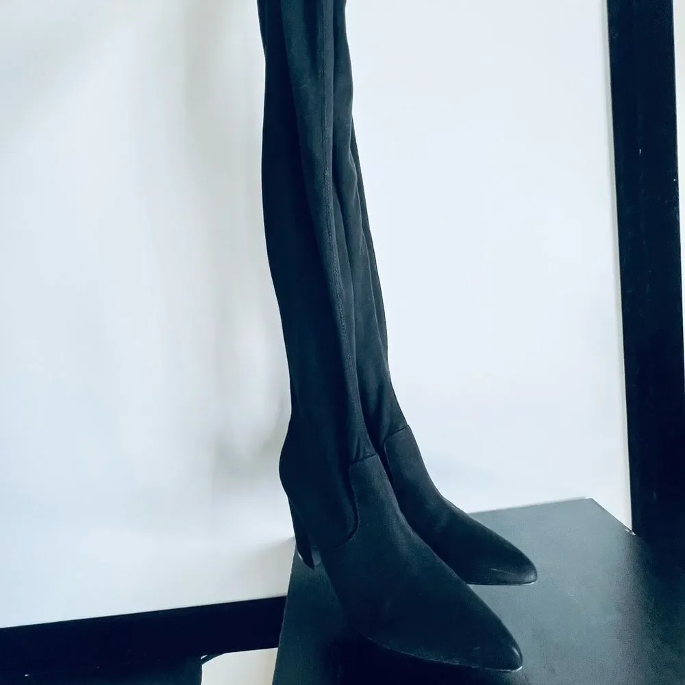 Steve Madden Larah Over The Knee Boots Black Heeled Sock Boot Size 8